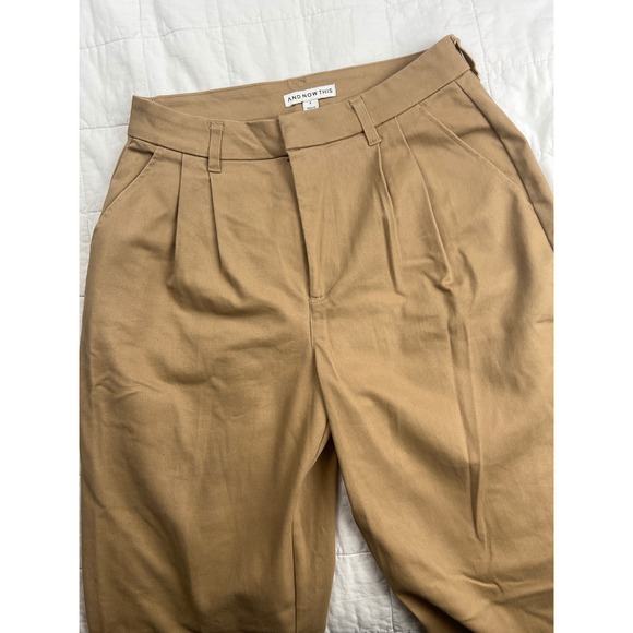 And Now This Pants - AND NOW THIS Womens Tan Pleated High Waisted Pants Size 6 Cotton Blend